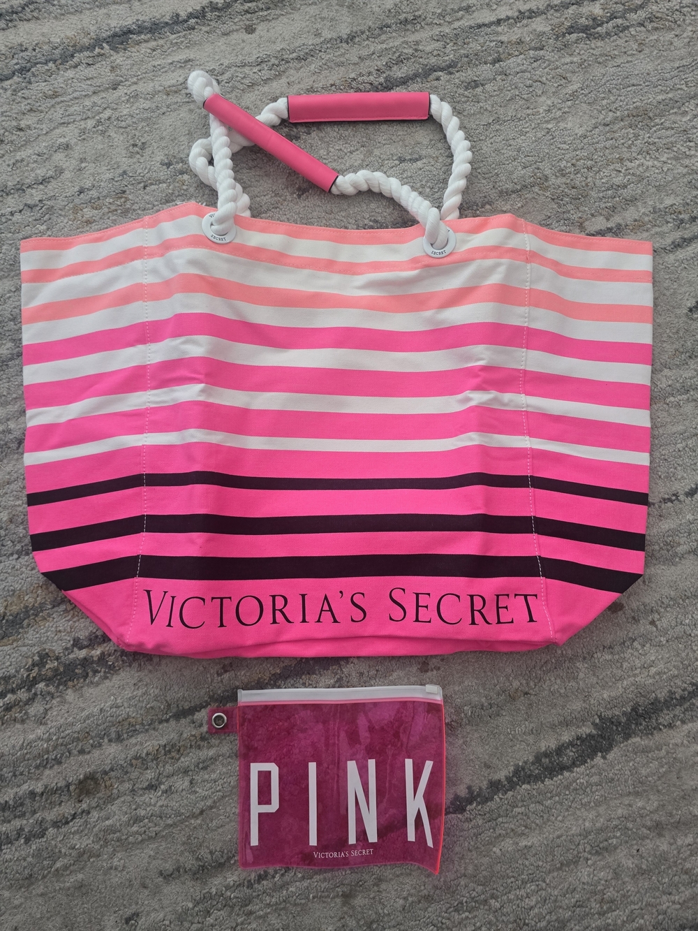 Victoria's Secret PINK Striped Tote Bag in Hot Pink and White